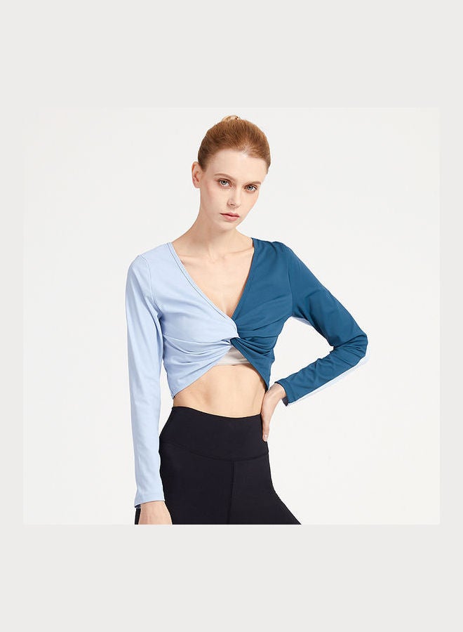 جوي شيك بلوزة ضيقة بتصميم ملتف جيد التهوية بأكمام طويلة أزرق - Image 2