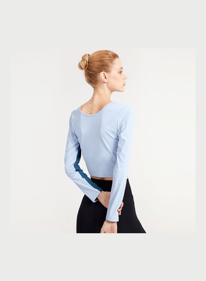 جوي شيك بلوزة ضيقة بتصميم ملتف جيد التهوية بأكمام طويلة أزرق - Image 3