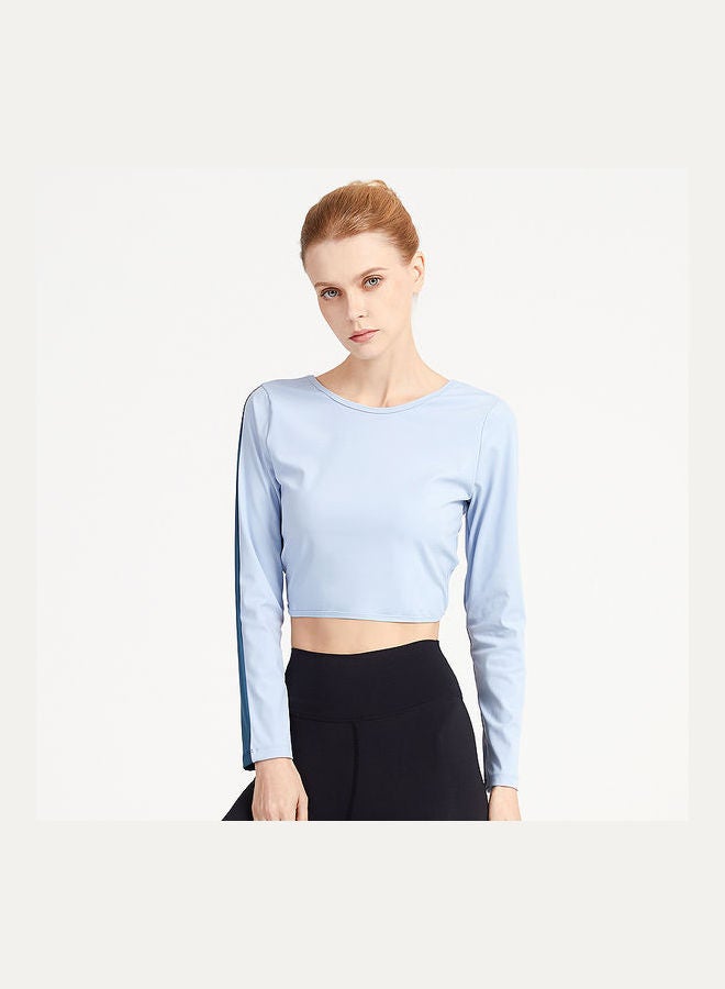 جوي شيك بلوزة ضيقة بتصميم ملتف جيد التهوية بأكمام طويلة أزرق - Image 4