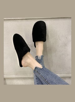 Solid Fluffy Indoor Slippers Black - v1626287552/N49023306V_3