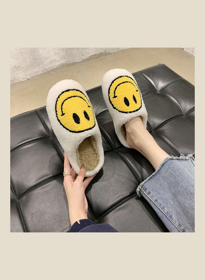 Joychic - Smiley Face Designed Bedroom Slippers White/Yellow - Image 1
