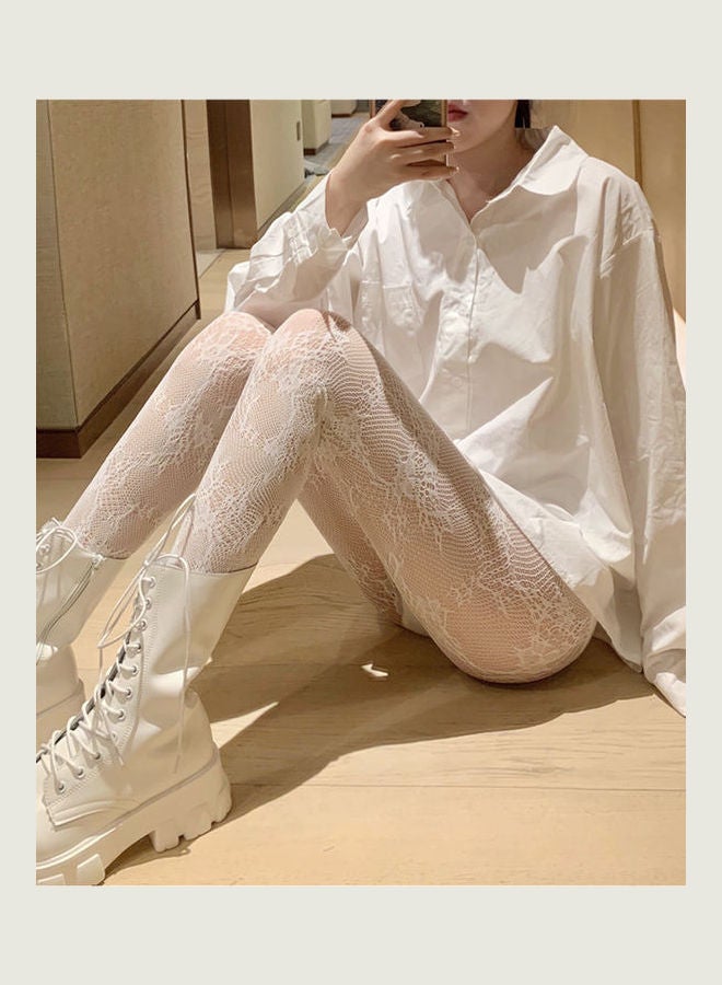 جوي شيك زوجُ جوارب طويلة بطبعة زهور أبيض - Image 1