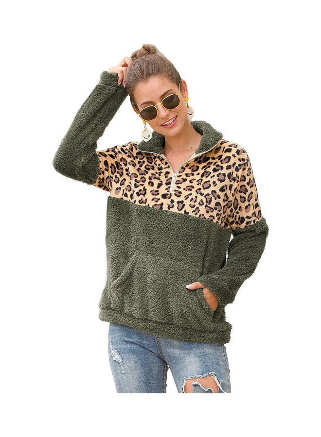 Joychic - Colourblock Long Sleeves Sweatshirt Green/Brown - Image 1