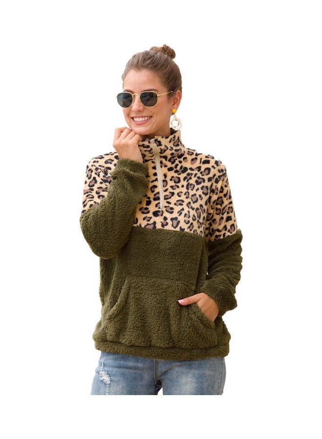 Joychic - Colourblock Long Sleeves Sweatshirt Green/Brown - Image 1
