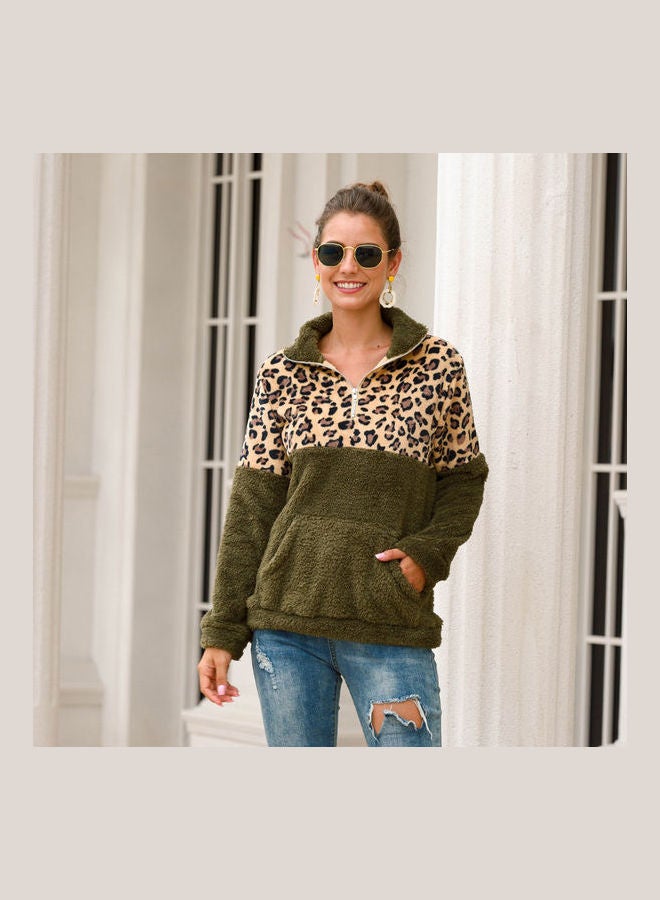 Joychic - Colourblock Long Sleeves Sweatshirt Green/Brown - Image 1