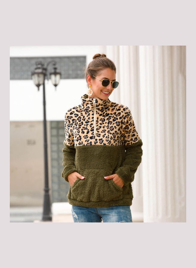 Joychic - Colourblock Long Sleeves Sweatshirt Green/Brown - Image 1