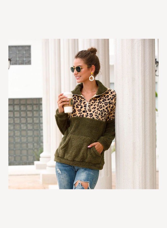 Joychic - Colourblock Long Sleeves Sweatshirt Green/Brown - Image 1