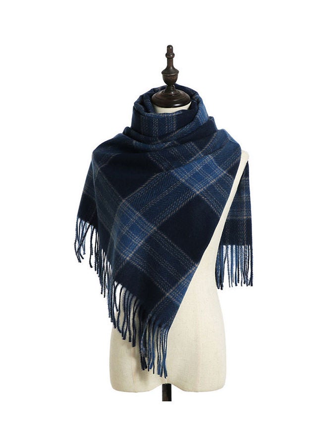 جوي شيك وشاح محيك بنقشة مربعات بشراشيب أزرق/ أسود - Image 1