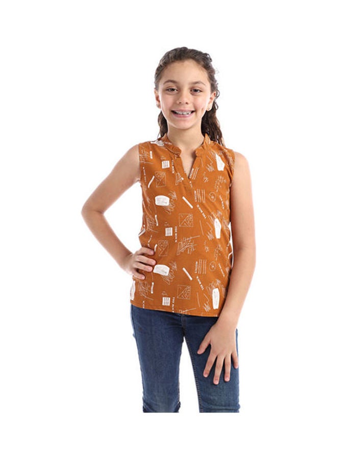 Andora Casaul Printed V-Neck Blouse Yellow - Image 1