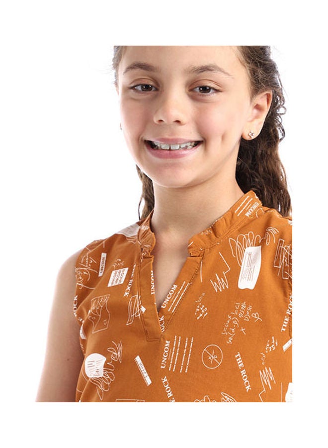 Andora Casaul Printed V-Neck Blouse Yellow - Image 4