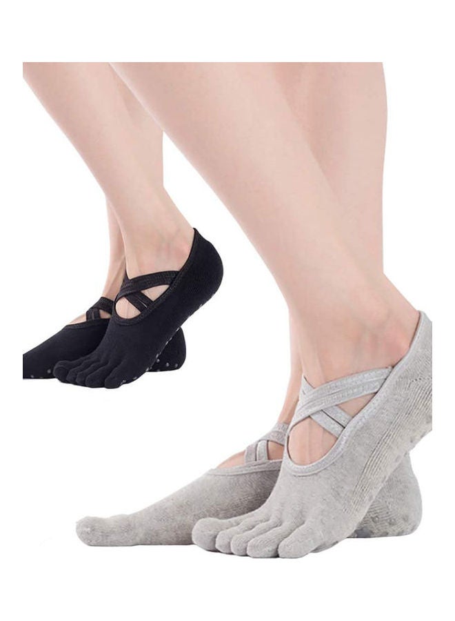 Joychic Pack Of 2 Cross Straps Yoga Socks Black/Grey  - Image 1