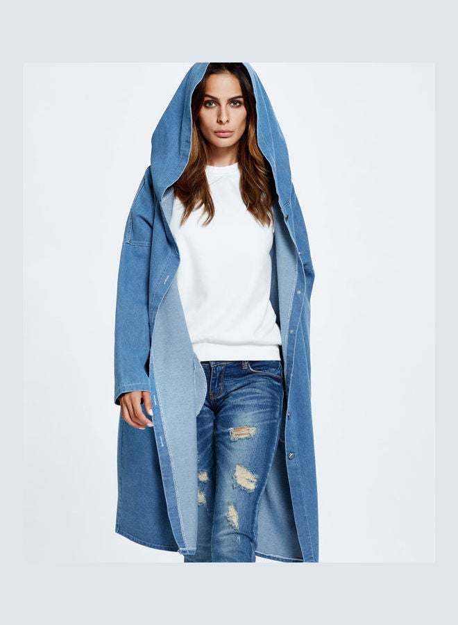 Joychic - Hooded Neck Denim Jacket Blue - Image 1