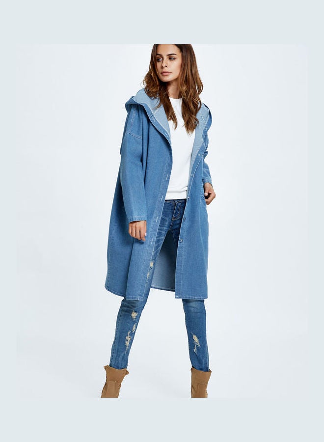 Joychic - Hooded Neck Denim Jacket Blue - Image 1