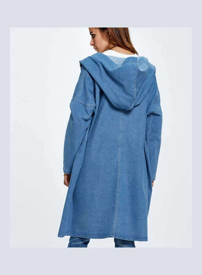 Joychic - Hooded Neck Denim Jacket Blue - Image 1