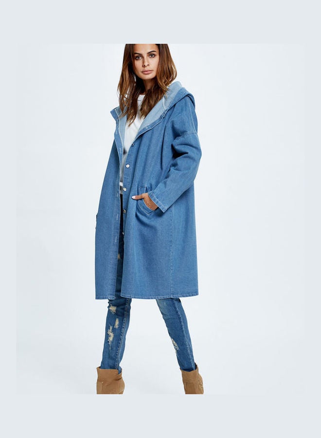 Joychic - Hooded Neck Denim Jacket Blue - Image 1