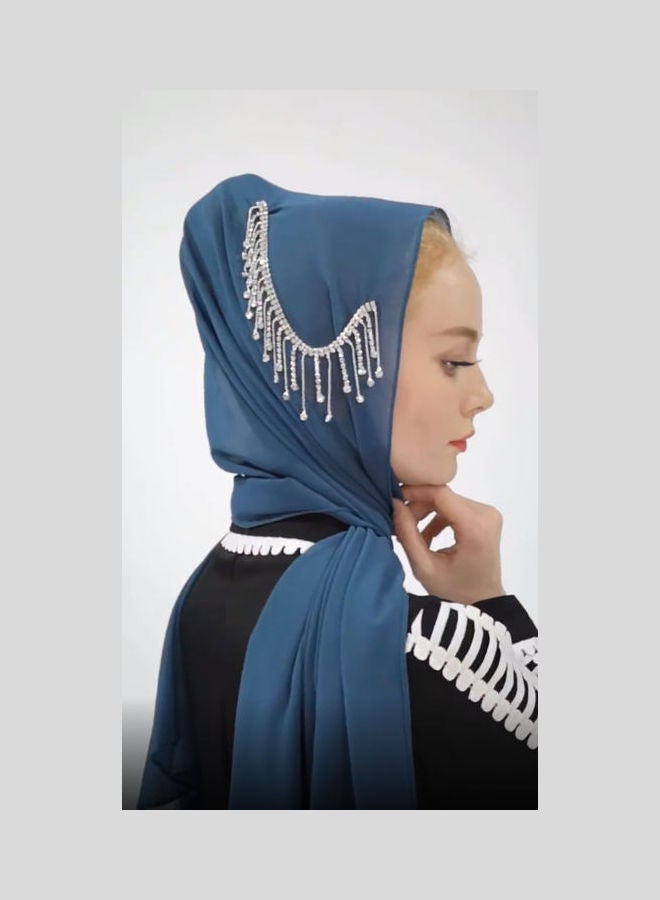 Joychic - Muslim Tassels Hijab Turban Navy Blue - Image 1