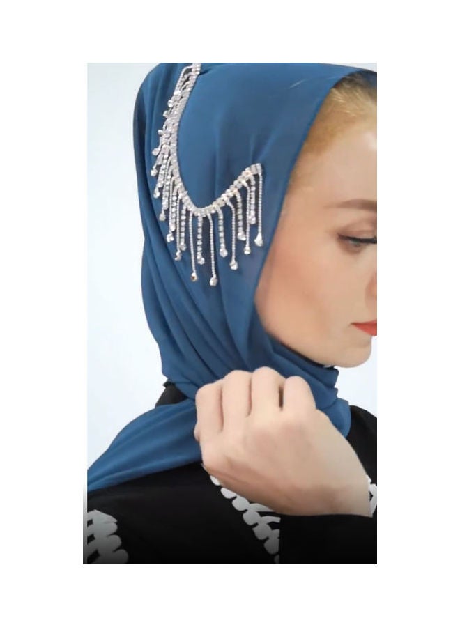 Joychic - Muslim Tassels Hijab Turban Navy Blue - Image 1