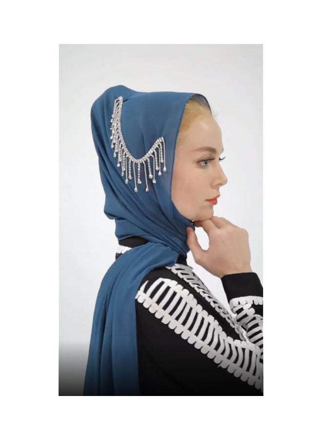 Joychic - Muslim Tassels Hijab Turban Navy Blue - Image 1
