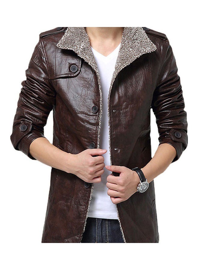 Joychic Plush Warm Biker Coat Brown  - Image 1