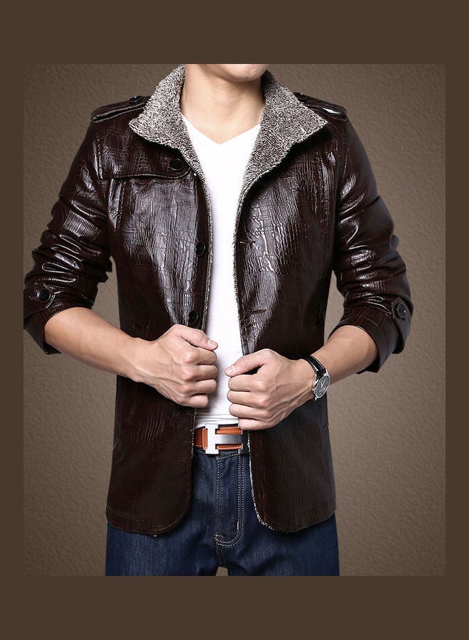 Joychic Plush Warm Biker Coat Brown  - Image 5