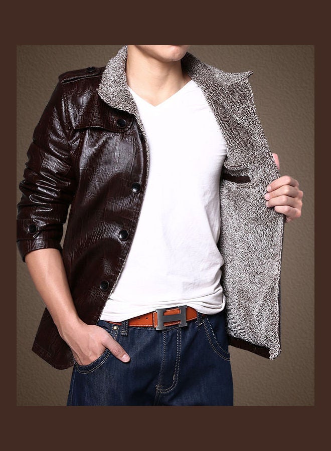 Joychic Plush Warm Biker Coat Brown  - Image 3