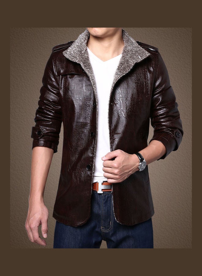 Joychic Plush Warm Biker Coat Brown  - Image 4