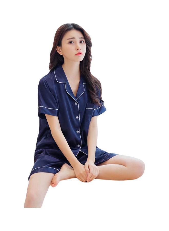 Joychic - 2-Piece Solid Pyjama Set Dark Blue - Image 1
