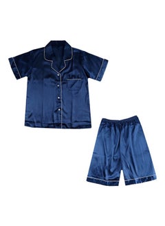 2-Piece Solid Pyjama Set Dark Blue