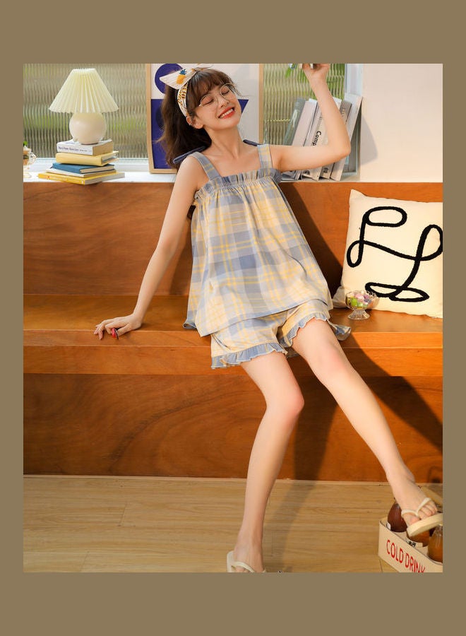 جوي شيك مجموعة بيجامة بنقشة مربعة من قطعتين رمادي / بيج - Image 5