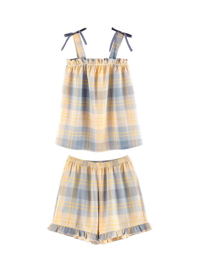 جوي شيك مجموعة بيجامة بنقشة مربعة من قطعتين رمادي / بيج - Image 1