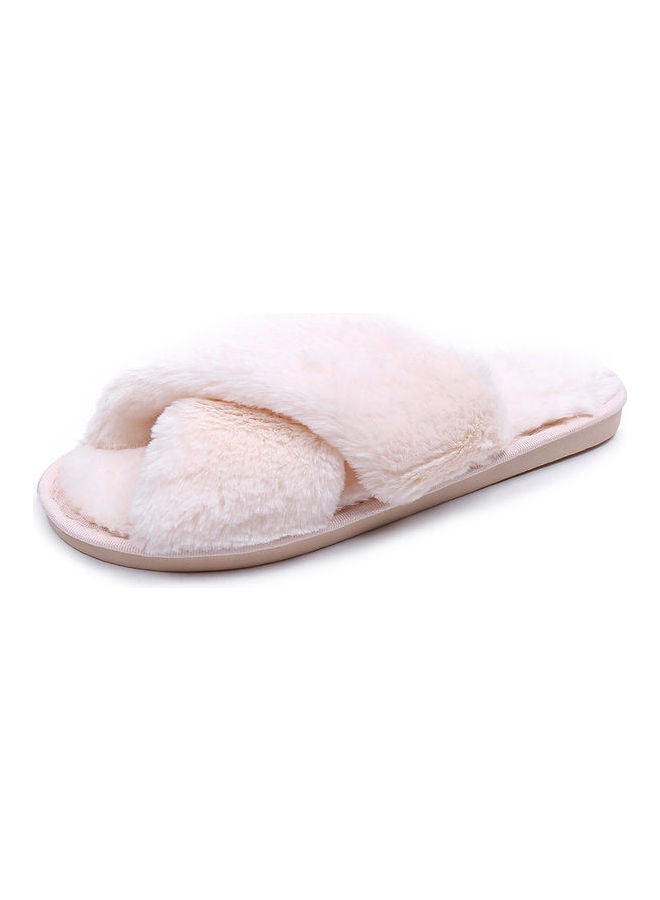 Joychic - Cross Strap Flat Bedroom Slippers Beige - Image 1