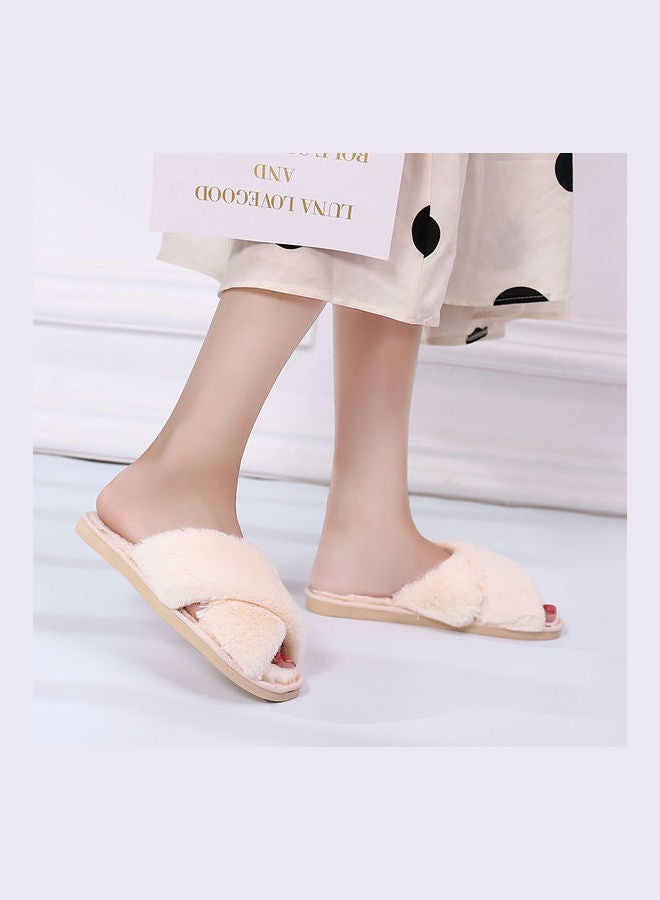Joychic - Cross Strap Flat Bedroom Slippers Beige - Image 1