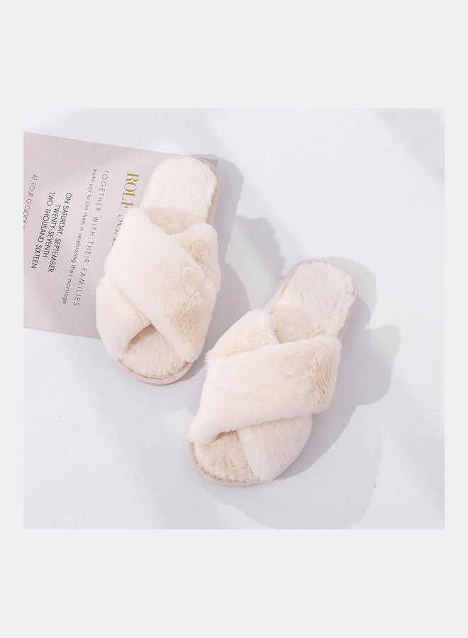 Joychic - Cross Strap Flat Bedroom Slippers Beige - Image 1