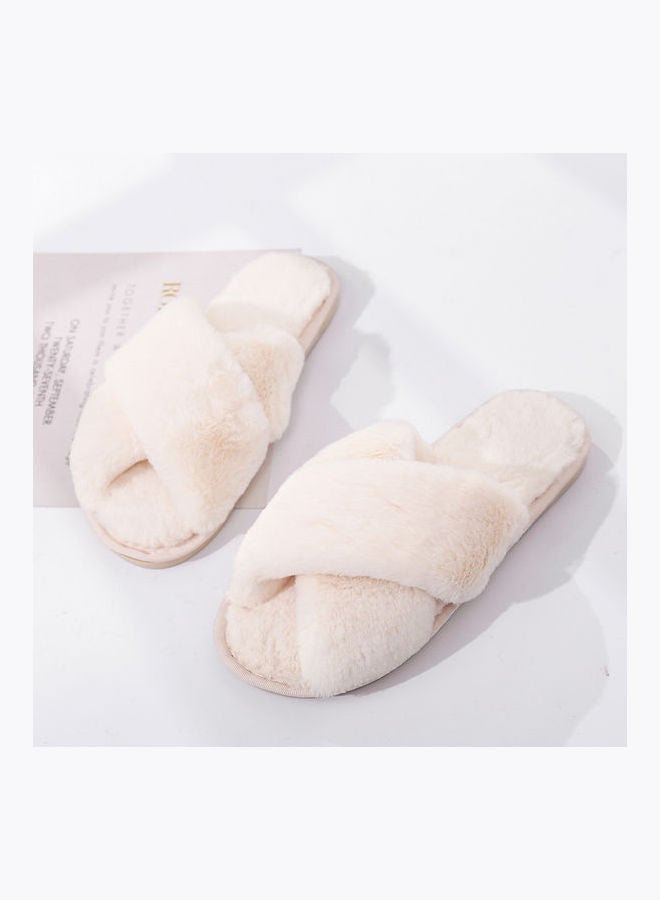 Joychic - Cross Strap Flat Bedroom Slippers Beige - Image 1