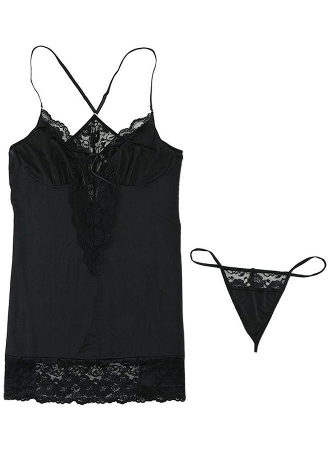Joychic - Floral Lace Detail Babydoll Black - Image 1