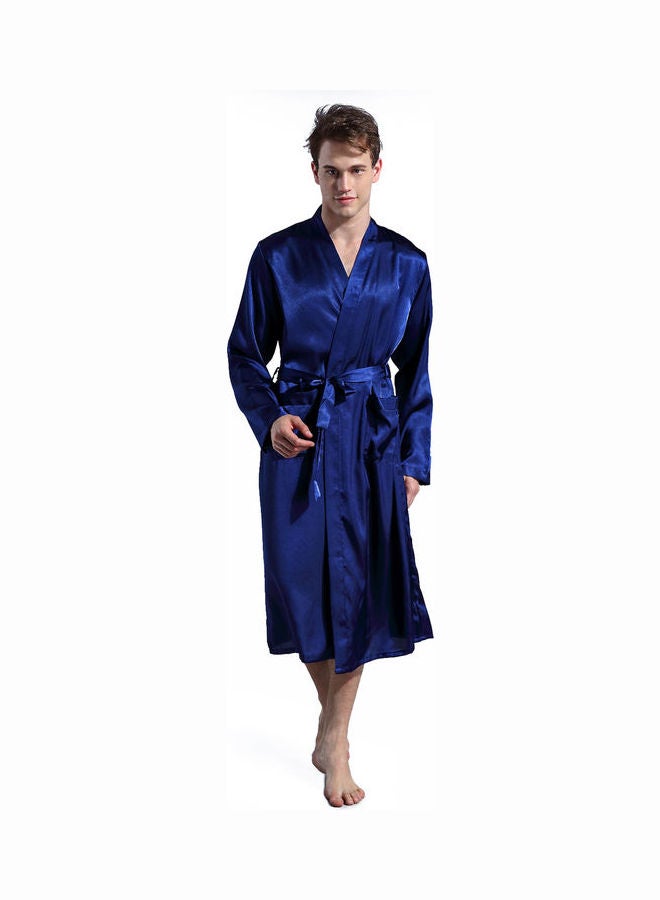 Joychic Solid Belted Night Robe Dark Blue  - Image 1