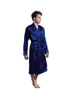 Joychic Solid Belted Night Robe Dark Blue  - Image 2