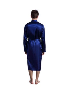 Joychic Solid Belted Night Robe Dark Blue  - Image 3