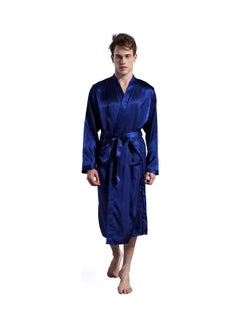 Joychic Solid Belted Night Robe Dark Blue  - Image 4