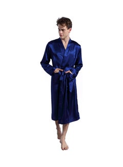 Joychic Solid Belted Night Robe Dark Blue  - Image 5