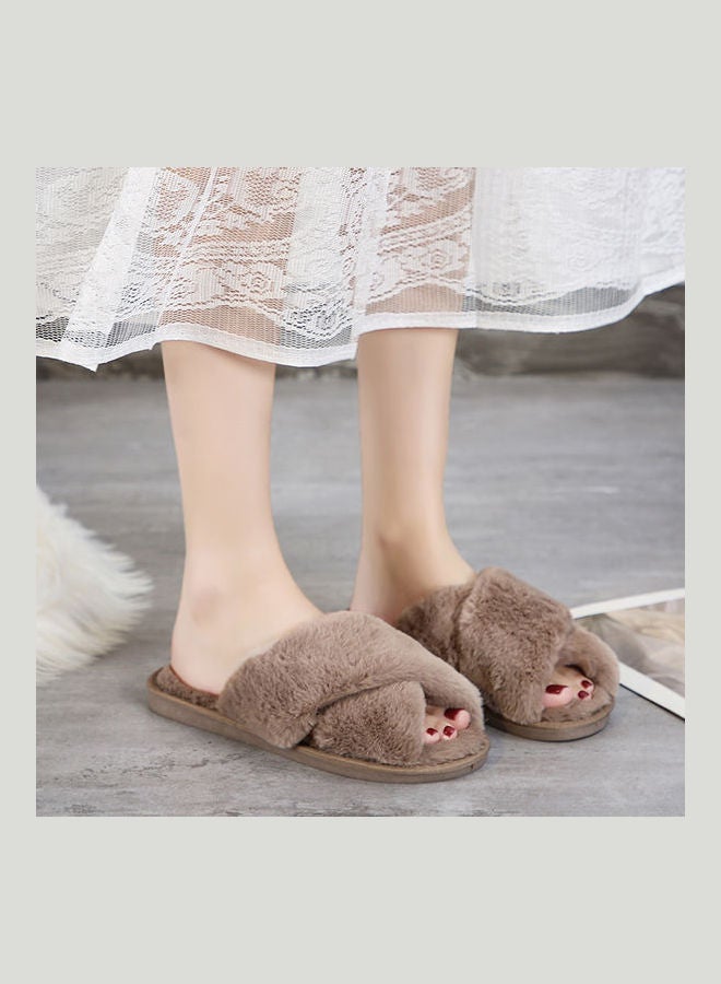 Joychic - Cross Strap Flat Bedroom Slippers Brown - Image 1