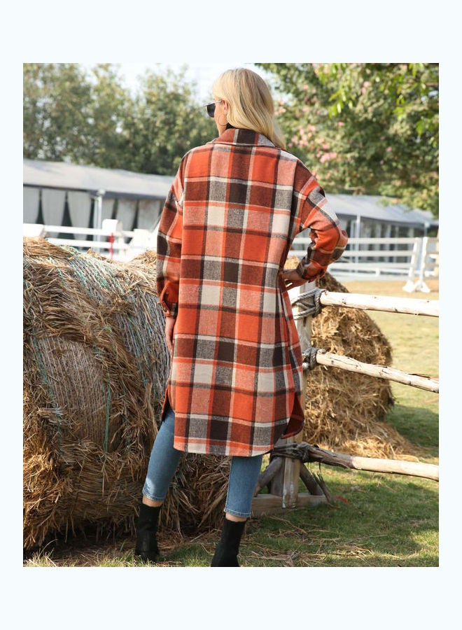 Joychic Checkered Details Coat Orange/Grey/Black  - Image 3