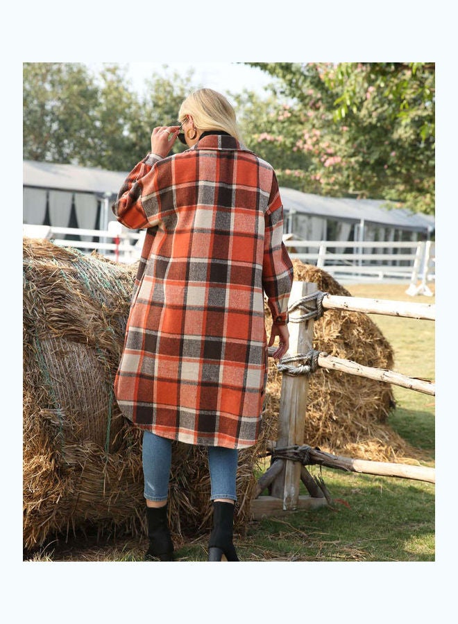 Joychic Checkered Details Coat Orange/Grey/Black  - Image 4
