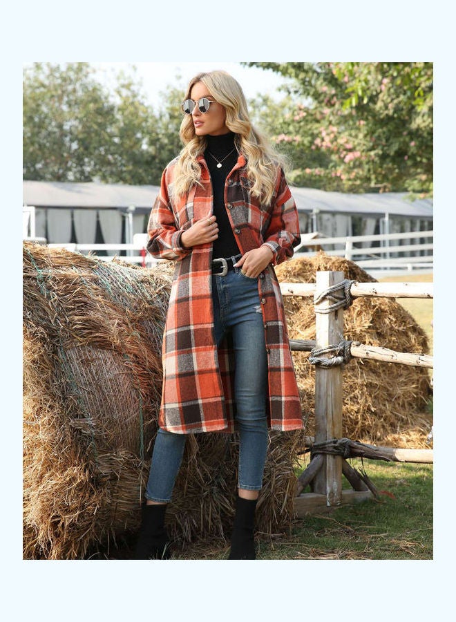 Joychic Checkered Details Coat Orange/Grey/Black  - Image 1
