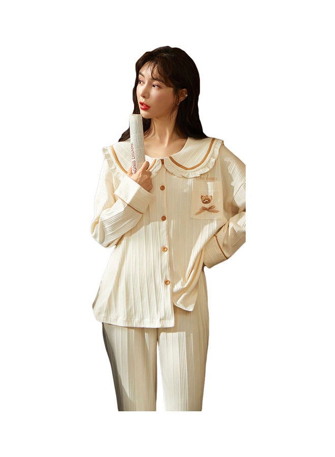 Joychic - 2-Piece Striped Pyjama Set Beige - Image 1