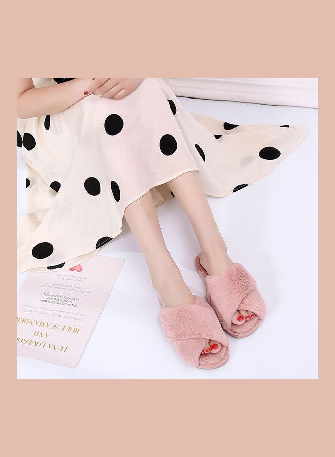 Joychic - Cross Strap Flat Bedroom Slippers Pink - Image 1