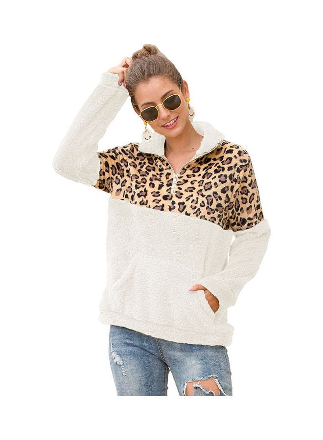 Joychic - Colourblock Long Sleeves Sweatshirt White/Brown - Image 1