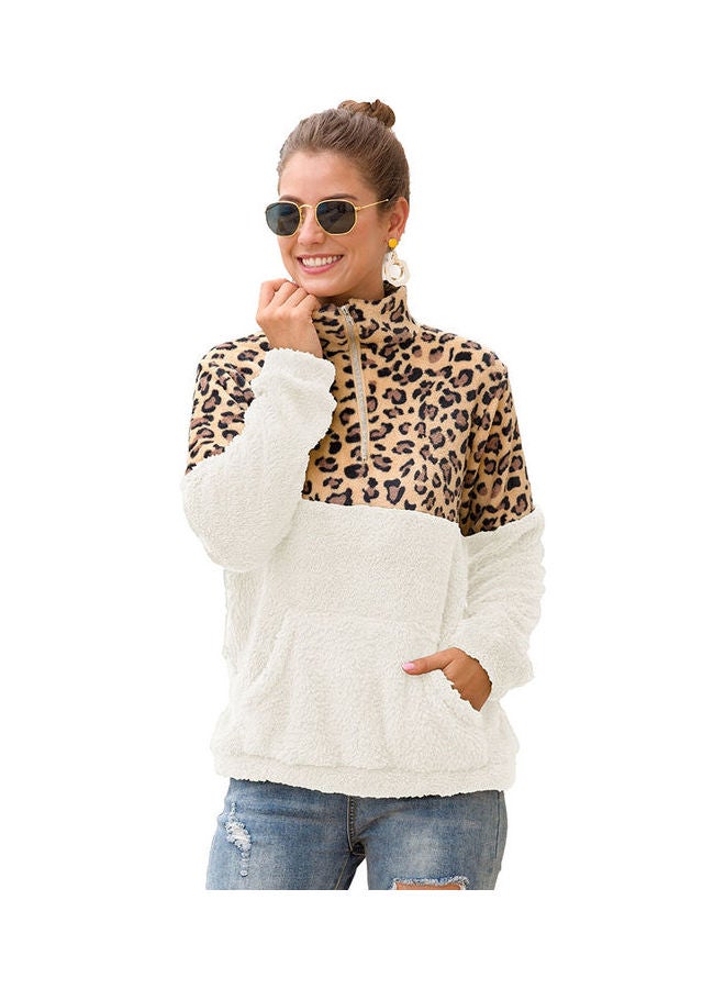 Joychic - Colourblock Long Sleeves Sweatshirt White/Brown - Image 1