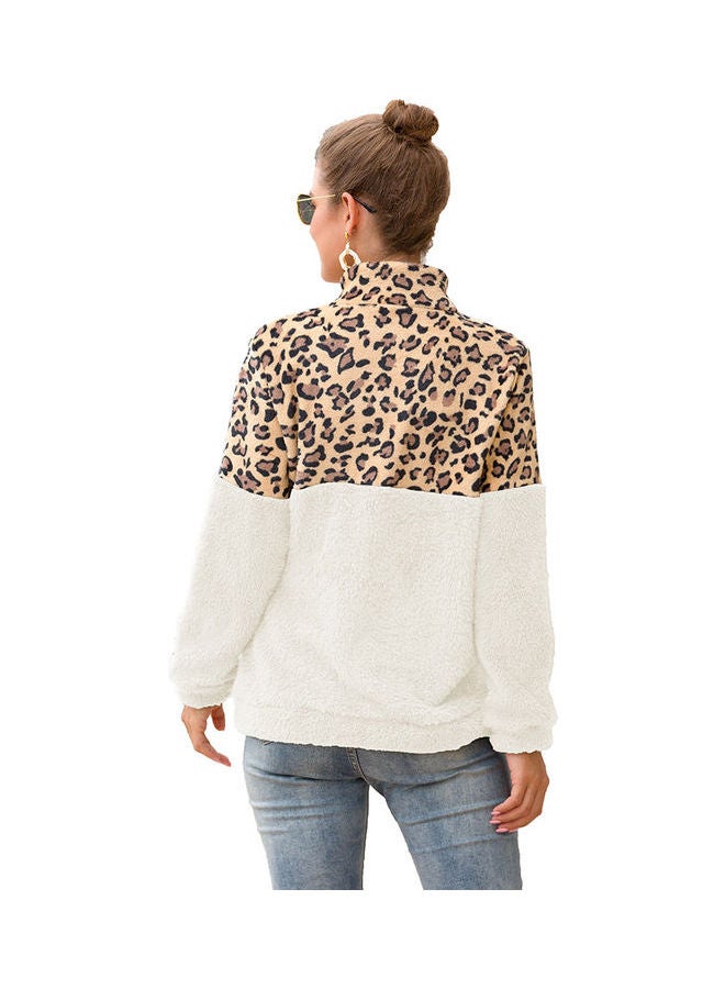 Joychic - Colourblock Long Sleeves Sweatshirt White/Brown - Image 1