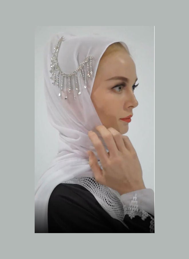 Joychic - Muslim Tassels Hijab Turban White - Image 1